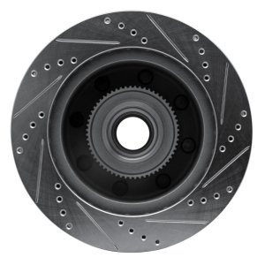 Ford Excursion Brake Rotor (1) - Front Left - R1 Concepts - Drilled & Slotted - Silver - `99-`02